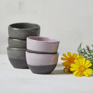 Set of TWO Handmade 10 oz Coffee Cups Without Handle, Black and Lilac Ceramic Cups, Cappuccino Pottery Coffee Cups / Teacups Set, Mom Gift image 2