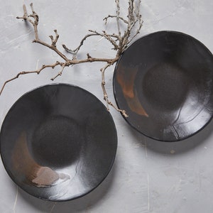 Set of 2 Black Pottery Bowls, Decorative Ceramic Serving Bowl Set, Japanese Stylish Bowl, Wabi Sabi Pottery Dinnerware, Unique Modern Bowl