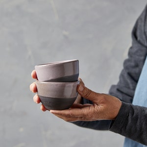 Set of TWO Handmade 10 oz Coffee Cups Without Handle, Black and Lilac Ceramic Cups, Cappuccino Pottery Coffee Cups / Teacups Set, Mom Gift image 4