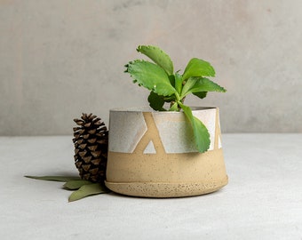 Vaso per piante grasse in ceramica fatto a mano, vaso rustico in gres