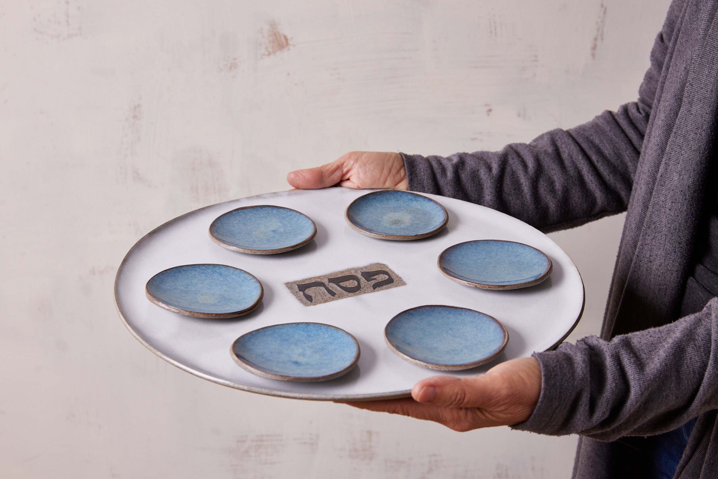 手作りの陶器製大型セーデルプレート、ユダヤ教の祝日ギフト、過ぎ越し