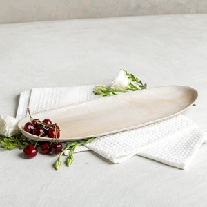Handmade Cream Ceramic Serving Tray: Scandinavian Modern Pottery Platter