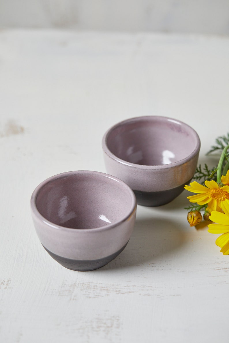 Set of TWO Handmade 10 oz Coffee Cups Without Handle, Black and Lilac Ceramic Cups, Cappuccino Pottery Coffee Cups / Teacups Set, Mom Gift image 3