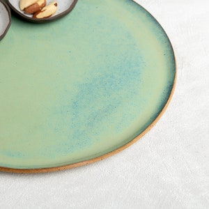Green-Turquoise Large Platter & 6 Bowls Set, Seder Plate, Handmade Ceramic Large Serving Set, Nachos and Snacks Serving Dish, Wedding Gift image 8