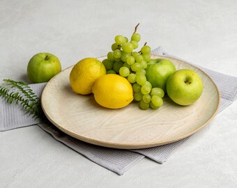 Large Rustic Ceramic Dinner Serving Platter, Handmade Serving XL Round Plate, Modern Pottery Cream Serving Plate, New Home Gift, Centerpiece