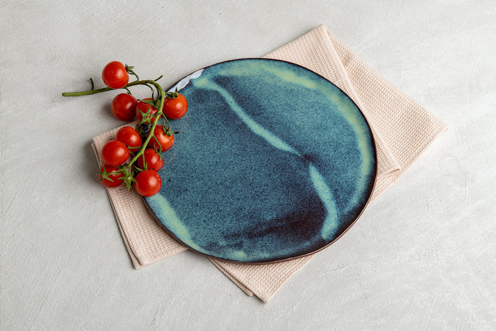 Rustic Handmade Turquoise and Blue Ceramic Cake Platter, Stoneware XL Serving Plate, Pottery Round Tray, 11" Cake Plate, Christmas Gift