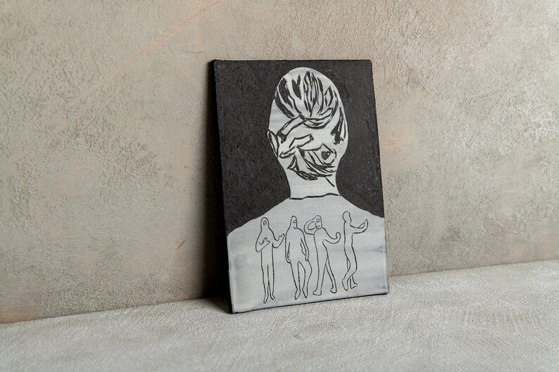 Black Ceramic Wall Art, Decorative Tile with Dancer Portrait, Black and White Wall Hanging, Ceramic Wall Art, New Home Gift image 2