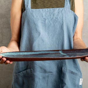 Dark Turquoise Blue Extra Long 15" Oval Pottery Platter, Dinner Serving Dish, Handmade Oval Long Plate, Cake or Sushi Serving Tray