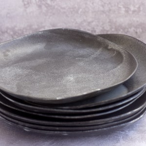 Set of Four Square Black Ceramic Dinner Plates