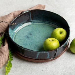 Rustic Turquoise Ceramic Serving Bowl & Baking Dish - Handmade Pottery Gift for Foodies - Newlyweds - Oven to Table Centerpiece for Holidays