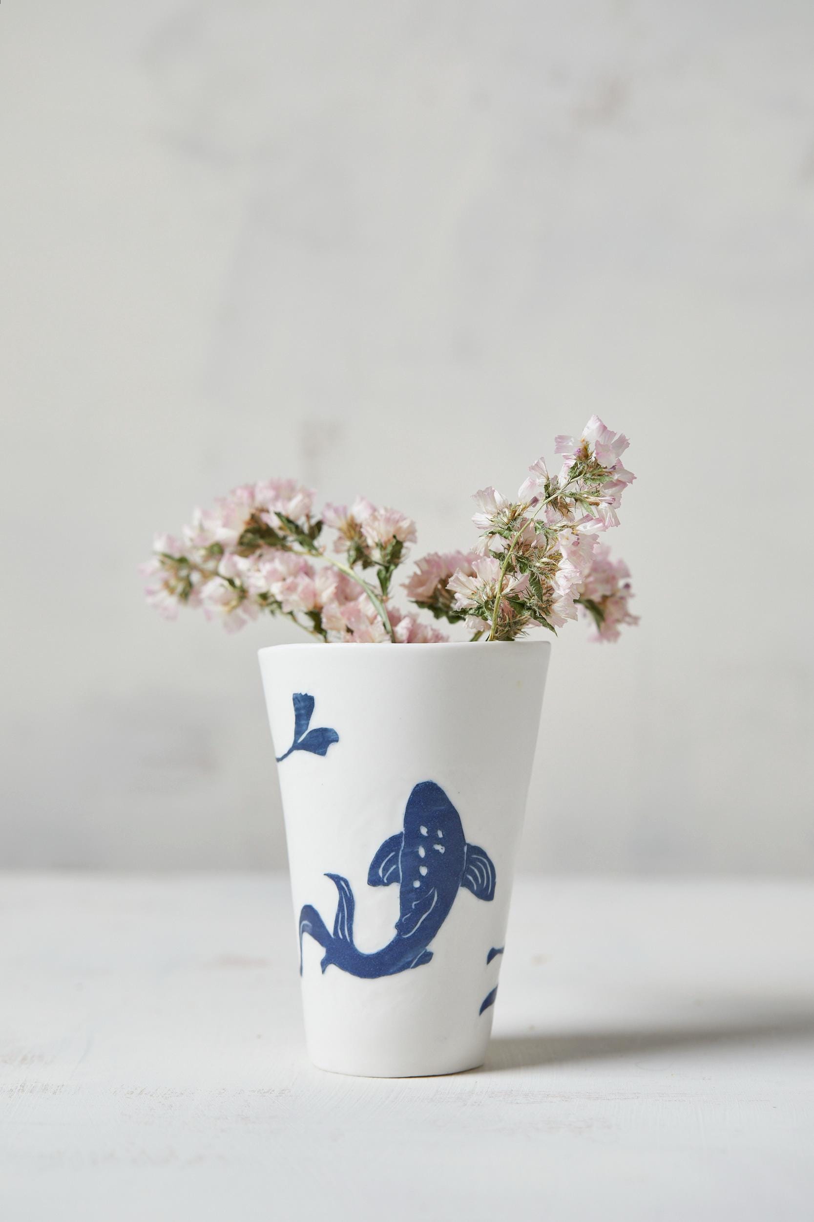 Hand Carved Koi Fish Porcelain Cup Set: White Ceramic Mugs - Etsy