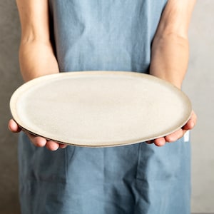 Round Modern Ceramic Dinner Serving Tray, Large 11&quot; Pottery Serving Platter, Cream Rustic Handmade Ceramic Cake Plate, Pottery Wedding Gift