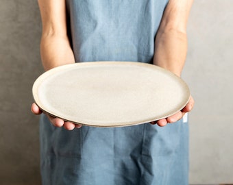 Handmade Cream Ceramic Serving Platter, Rustic Cake Plate, 11 inch