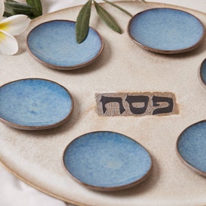 Handmade Ceramic Large Seder Plate, Jewish Holiday Gift, Passover Gift, Cream and Blue Gift for Jewish Wedding, Judaica Gift, Made in Israel image 3
