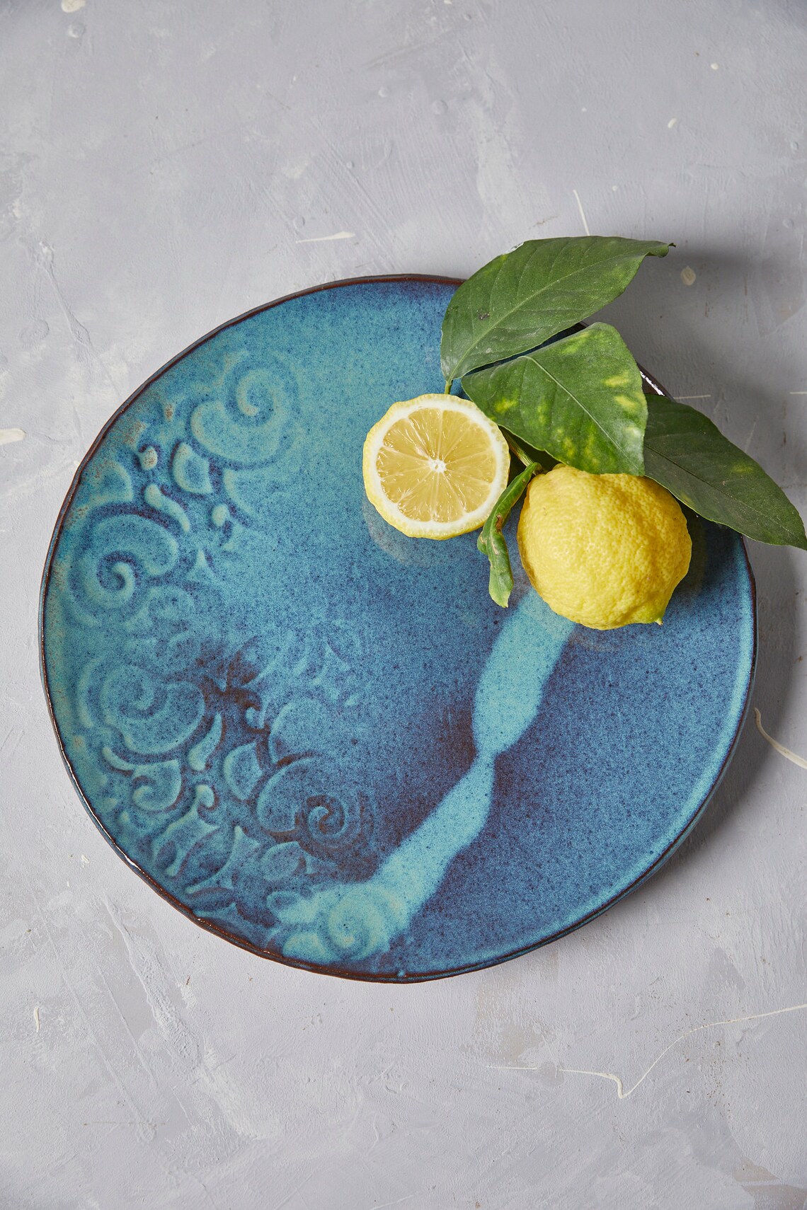Blue Ceramic Platter Large Serving Platter Unique Christmas Etsy