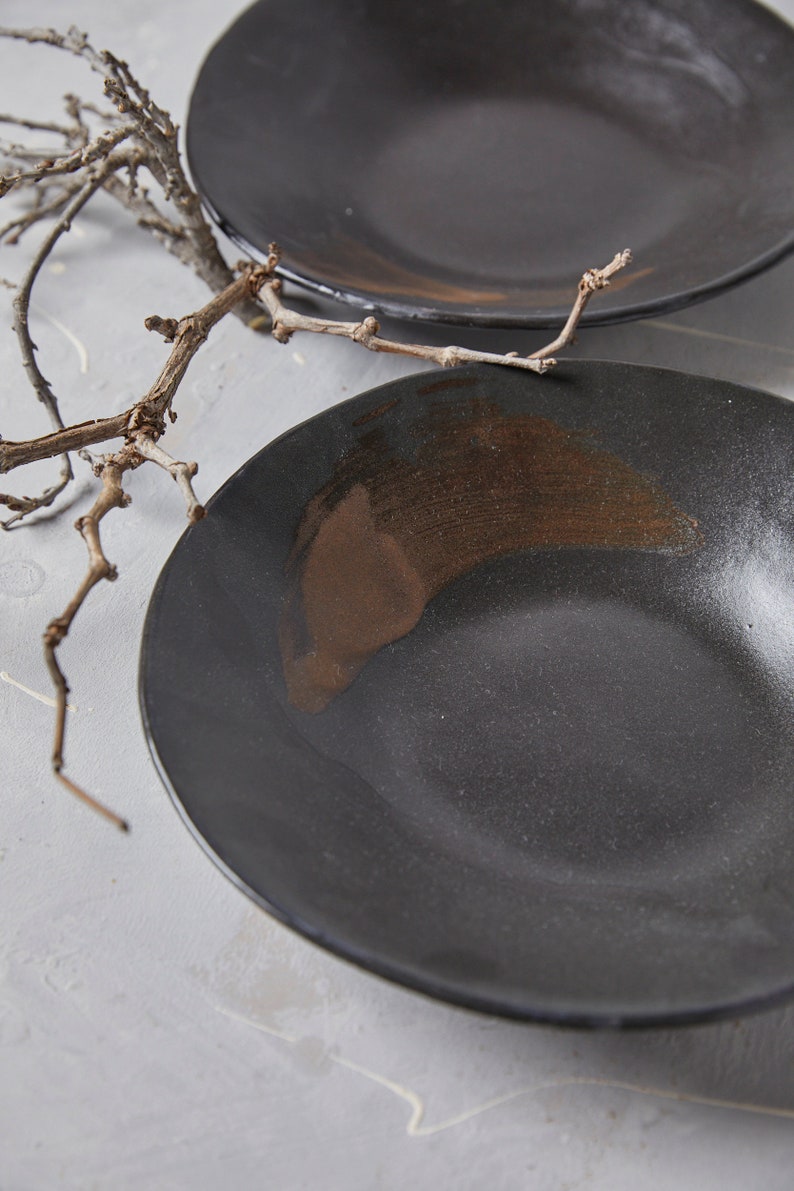 Set of Two Ceramic Bowls, Large Japan Bowl, Black Ceramic Bowl, Japan Pottery, l, Wabi Sabi Serving Bowl image 1