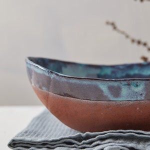 Large Turquoise Fruit Ceramic Bowl, Ceramic Deep Oval Serving Bowl, Pottery Rustic Blue Bowl, Salad Serving Dish, Stoneware Bowl image 8
