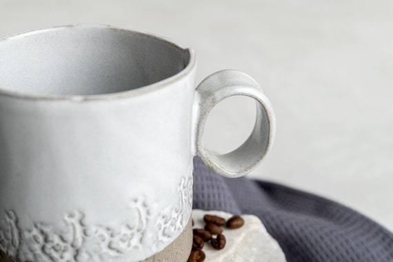 おしょ様。3個セット　チャコール・ホワイト・ホワイト新品　アウトレット Set of TWO 13.5 Oz Handmade Pottery White Mugs, Large