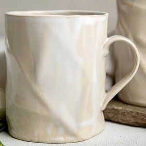 TWO Large Unique Ceramic White Coffee Mugs, Textured 13.5 Oz Handmade Pottery Rustic Mugs, Tea Mug Set, Modern Pottery Gift image 8