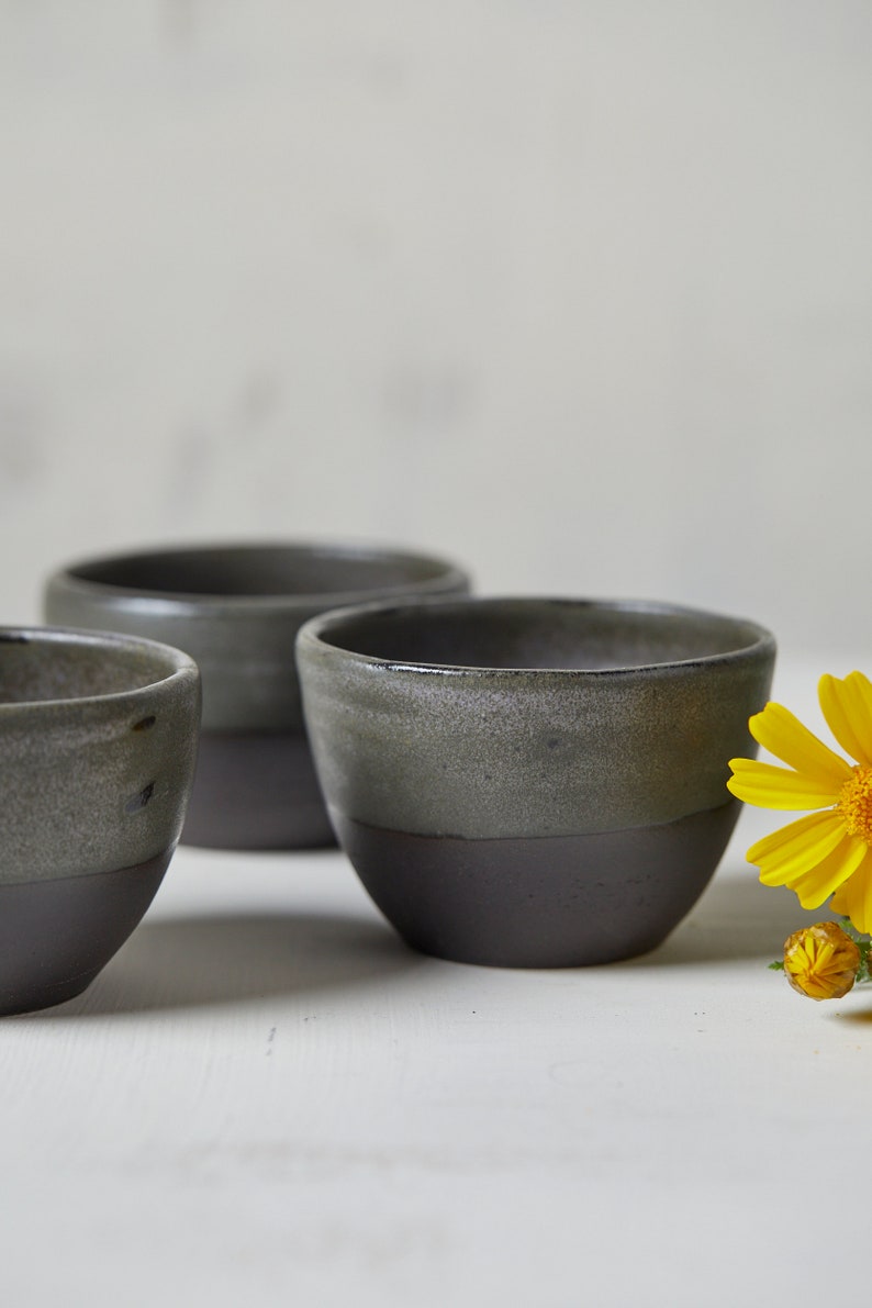 Set of TWO Handmade 10 oz Coffee Cups Without Handle, Black and Lilac Ceramic Cups, Cappuccino Pottery Coffee Cups / Teacups Set, Mom Gift image 5