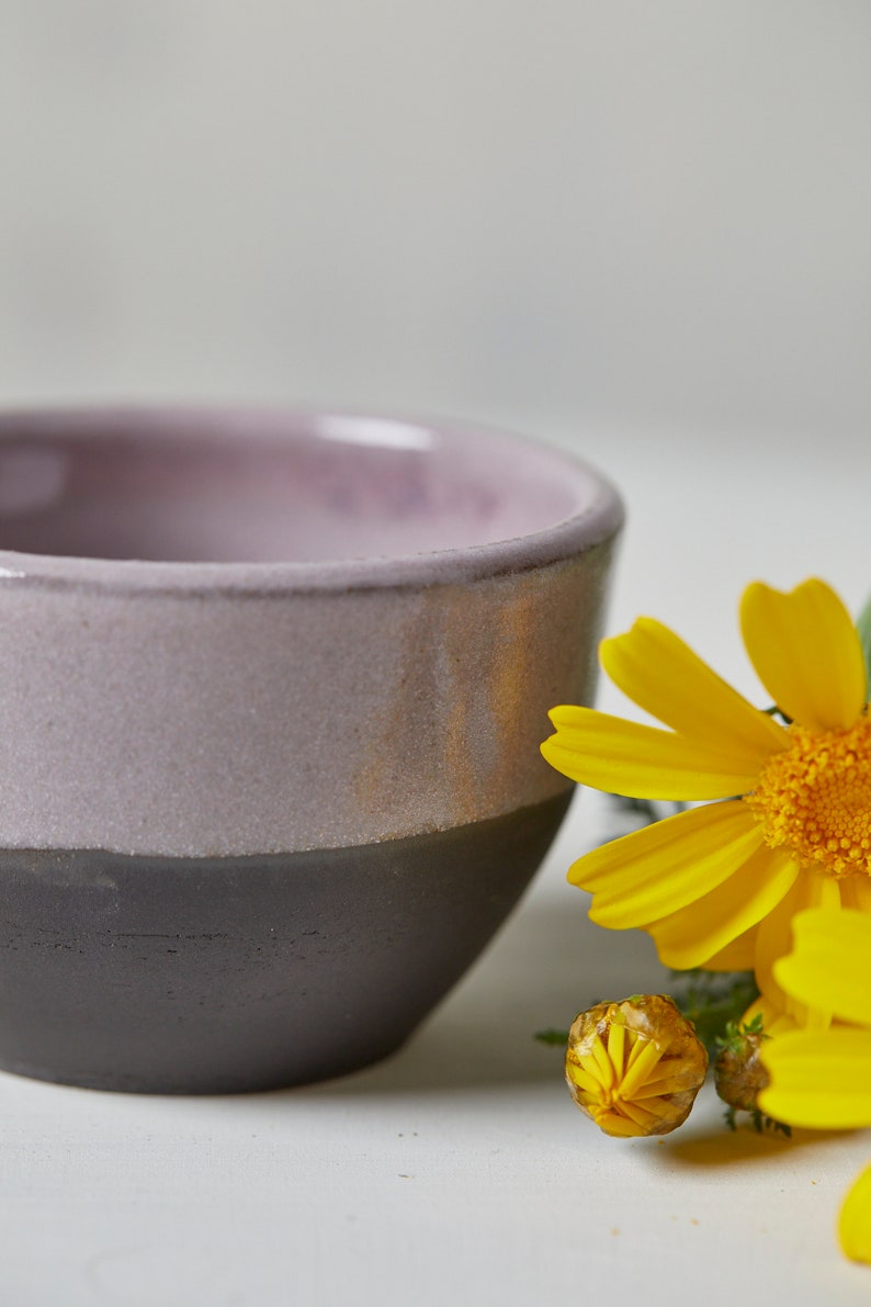 Set of TWO Handmade 10 oz Coffee Cups Without Handle, Black and Lilac Ceramic Cups, Cappuccino Pottery Coffee Cups / Teacups Set, Mom Gift image 8