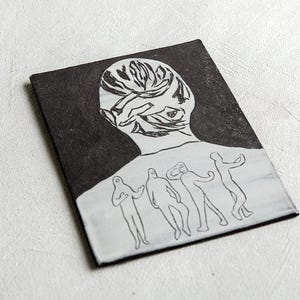 Handmade Black Ceramic Wall Tile, Decorative Wall Art Tile, Portrait Wall Decor, Modern Black and White Wall Hanging, New Home Gift