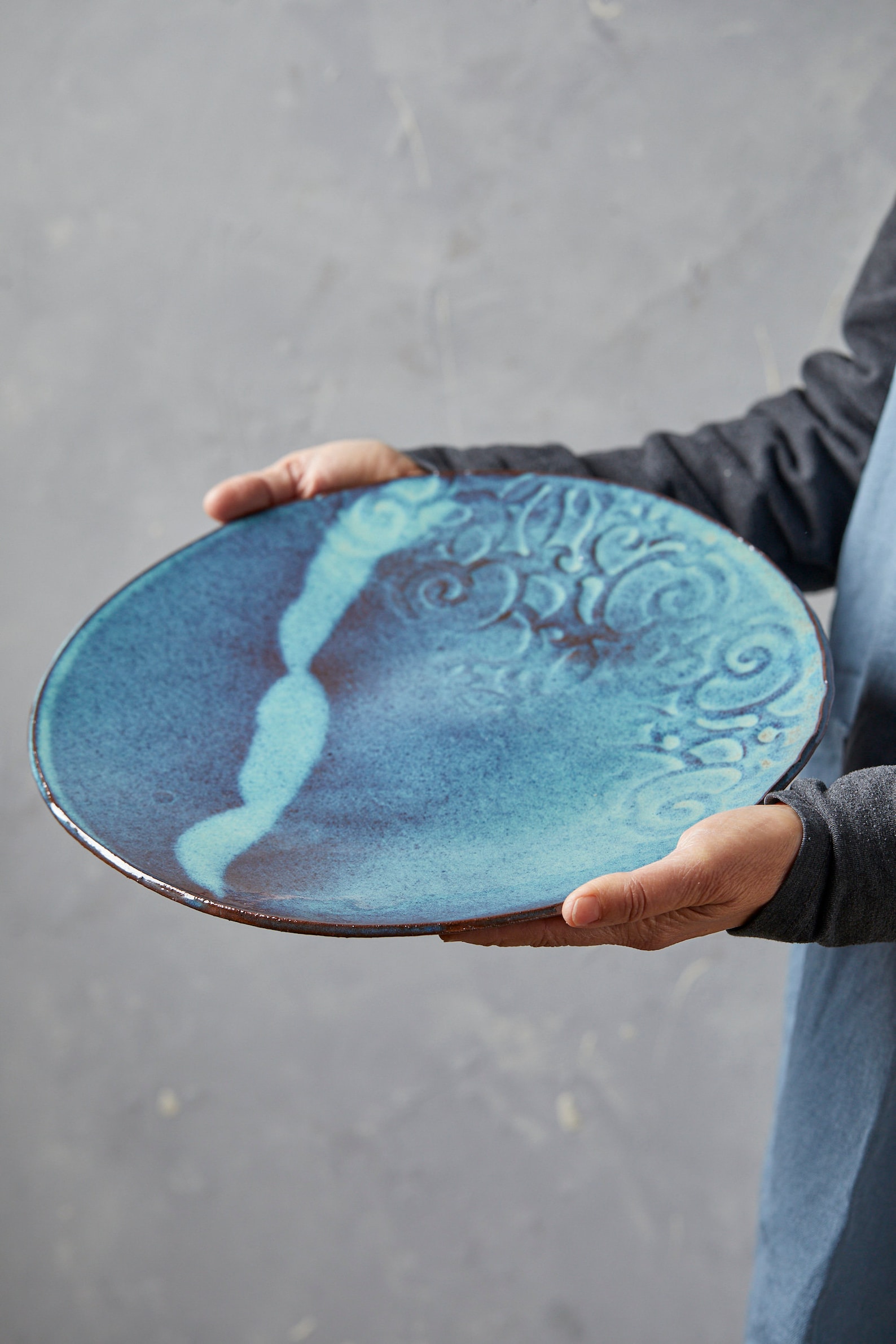 Blue Ceramic Platter Large Serving Platter Unique Christmas Etsy