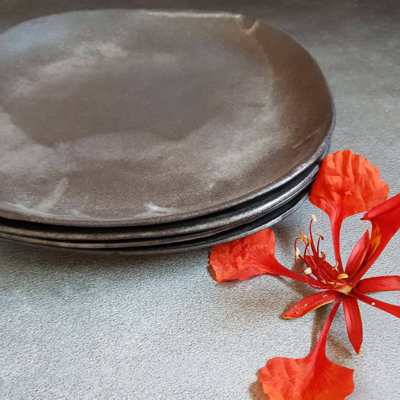 Set of Four Square Black Ceramic Dinner Plates Etsy