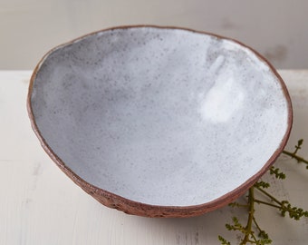 Deep White Organic Shape Serving Pottery Bowl, Handmade Ceramic Serving Bowl, Elegant Centerpiece, Ideal for Dinner Parties, Pottery Gift