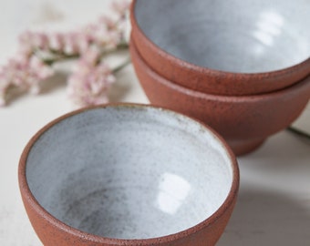 TWO Ceramic Rustic Bowls Set, Terracotta Natural Clay with White Interior Ceramic Bowl, Speckled Soup Bowl, Pottery Handmade Dinnerware Bowl