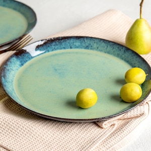 Handmade Turquoise Dinner Plate Set, Modern Terracotta Plates, Rustic Ceramic Tableware Set of 2 Elegant Dining Food Lovers Gift
