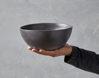 TWO Black Pottery Large Deep Ramen Noodle Bowls Set of 2, Japanese Minimalist Stylish Serving Bowls Set, Handmade Ceramic Bowls Set