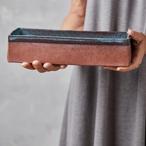 Handmade Turquoise Baking Dish, Speckled Terracotta Ceramic Loaf Pan