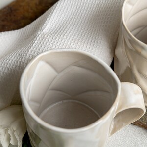 TWO Large Unique Ceramic White Coffee Mugs, Textured 13.5 Oz Handmade Pottery Rustic Mugs, Tea Mug Set, Modern Pottery Gift image 5
