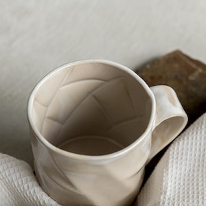 TWO Large Unique Ceramic White Coffee Mugs, Textured 13.5 Oz Handmade Pottery Rustic Mugs, Tea Mug Set, Modern Pottery Gift image 9
