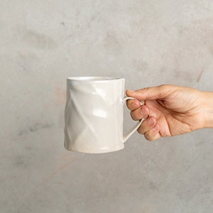 TWO Large Unique Ceramic White Coffee Mugs, Textured 13.5 Oz Handmade Pottery Rustic Mugs, Tea Mug Set, Modern Pottery Gift image 3