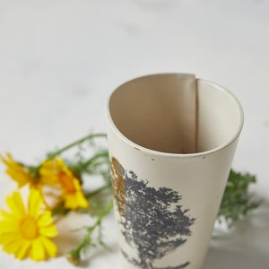 TWO White Ceramic Coffee Mug Set, Set Of 2 Pottery Tree Tumbler, 11 Oz Unique Cups Set, Rustic Tall Handmade Pottery Tumbler, Gift for Mom image 3