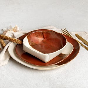 Handmade Ceramic Dinnerware Set Rustic Stoneware Plate and Bowl Set Artisan Pottery Dishes Unique Tableware  Modern Kitchen Gift for Foodies