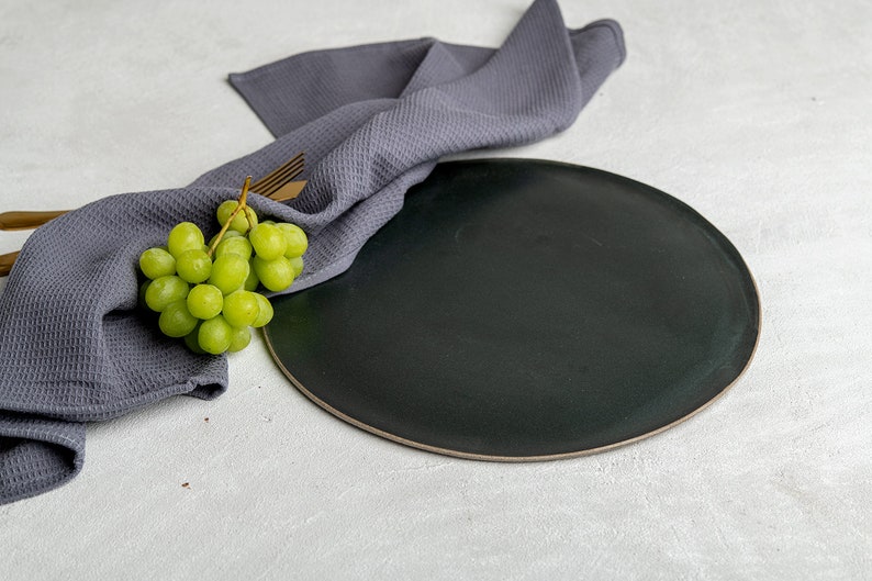 Rustic Handmade Black Ceramic Platter, Stoneware Extra Large Serving Plate, Pottery Round Tray, 11 Cake Platter, Gift for Mom image 5