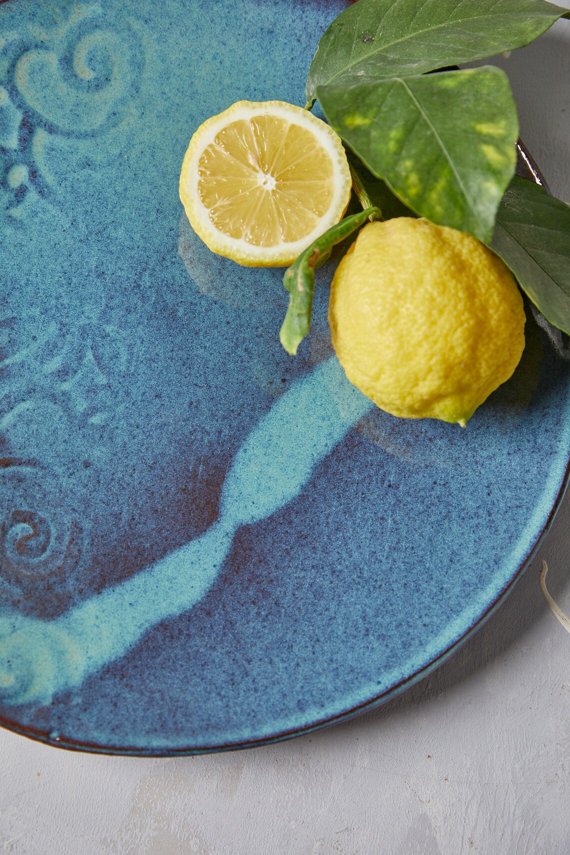 Blue Ceramic Platter Large Serving Platter Unique Christmas Etsy