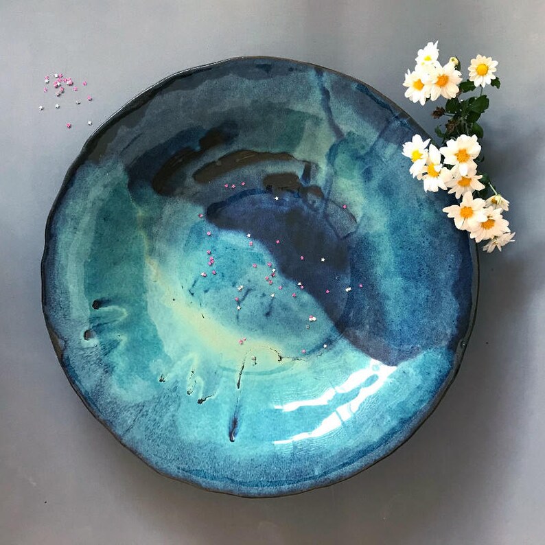 Ceramic Bowl Large Pottery Bowl Blue Bowl Blue Ceramic Etsy