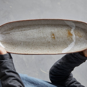 Extra Lange ovale Servierplatte, große 15 ""Keramik Reis / Beilagen Servierplatte, einzigartige handgefertigte Kuchen Servierplatte."