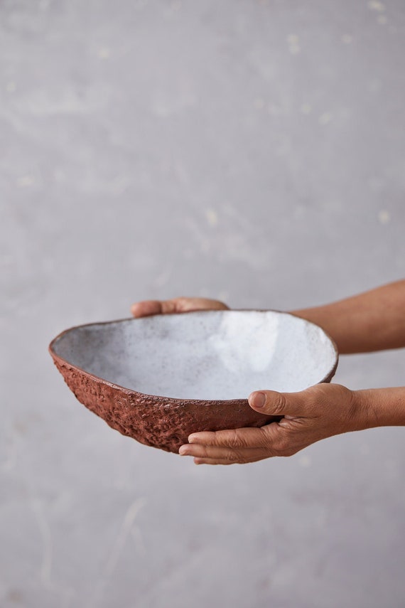Hand-Thrown Textured Ceramic Serving Bowl, Large Pottery Salad Bowl