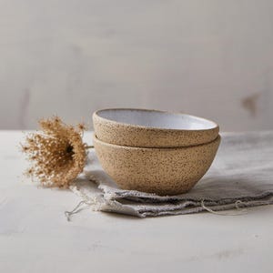Handmade Speckled Ceramic Bowl Set of 2 Rustic Pottery Dish Minimalist Kitchen Decor Artisan Stoneware Bowl Modern Home Gift