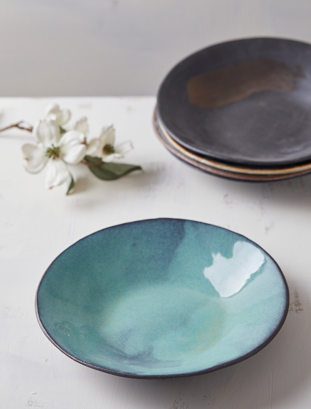 Turquoise Set of TWO Large Salad Serving Bowls Ceramic Etsy