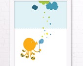 Octopus Nursery Art Print - Nautical Wall Decor, Childrens Room Art for Home, Bedroom or Playroom.