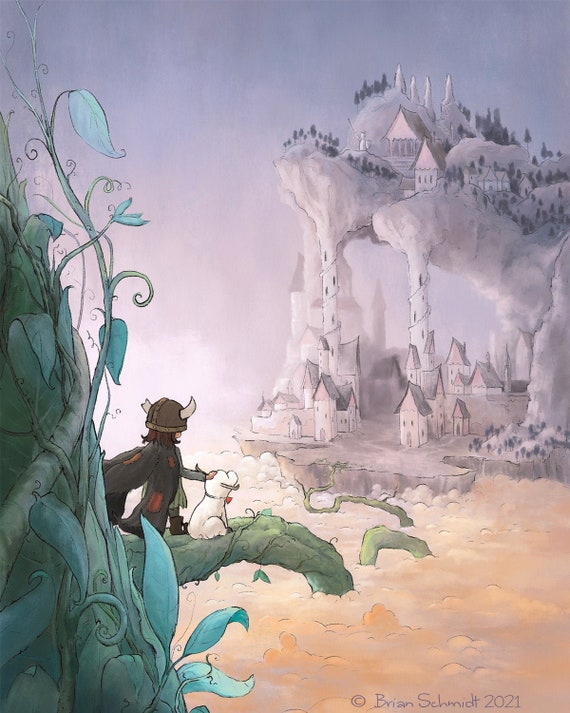 Jack and the Beanstalk Art Print in the Clouds Looking at Etsy