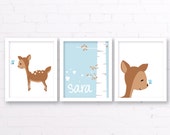 Fawn Nursery Decor - Baby Deer Art Print for Girls Room with Butterflies and Woodland Tree and Name Customization Baby Shower Gift