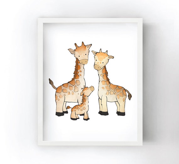 Giraffe Family Art Print Safari Nursery Prints for Kids Room