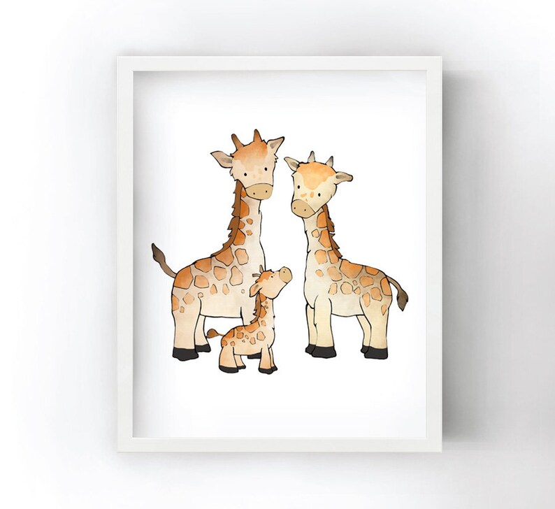 Giraffe Family Art Print Safari Nursery Prints for Kids Room